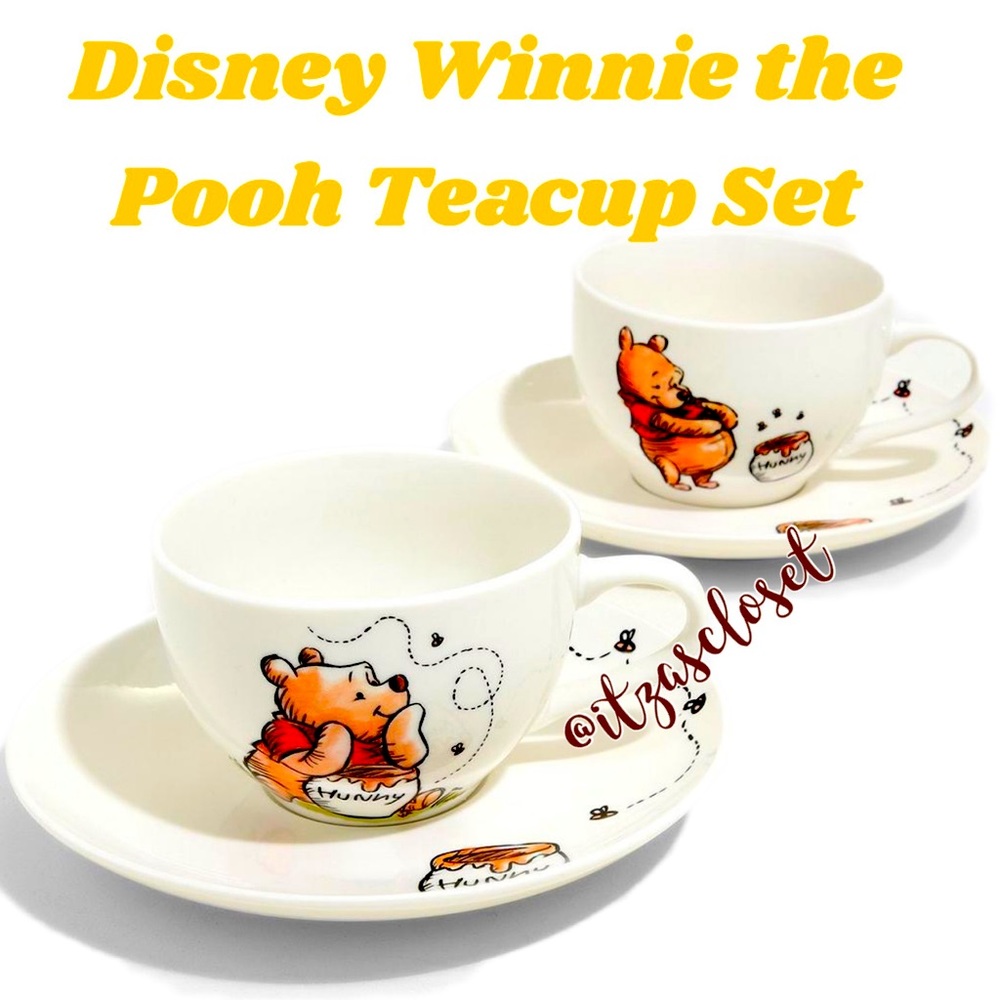 Disney Winnie the Pooh Teacup Set NWT 2 cups & 2 saucers Piglet Eeyore